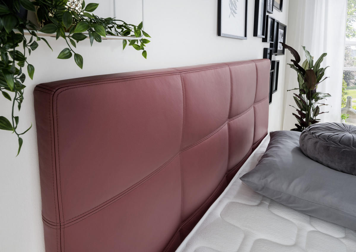 BOXSPRINGBETT 180/200 cm  in Bordeaux  - Chromfarben/Bordeaux, KONVENTIONELL, Leder/Textil (180/200cm) - Novel