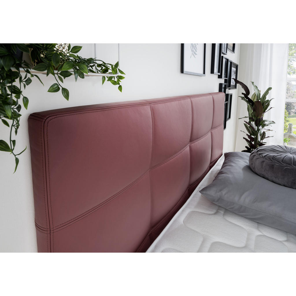 Thumbnail - Novel Boxspringbett, Bordeaux, Textil, Echtleder, Rindleder, H2 + H3, 7-Zonen, Höhe ca. 27 cm, 180x200 cm, Goldenes M, D...