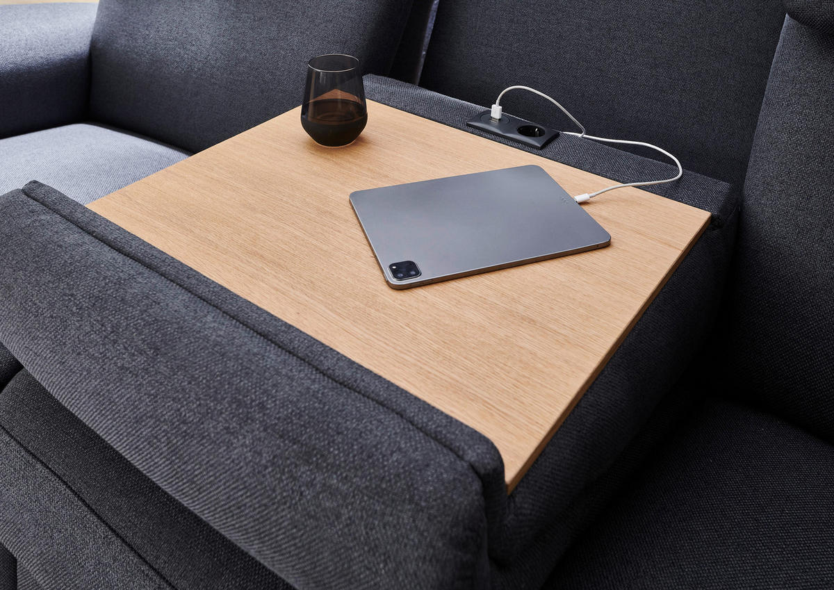 TRAPEZSOFA Flachgewebe Anthrazit  - Anthrazit, KONVENTIONELL, Textil (222/107/102cm) - Pure Home Comfort