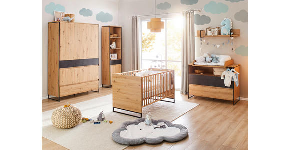 GITTERBETT Yunai 144,6/78/83,5 cm - Eichefarben/Anthrazit, Trend, Holzwerkstoff/Metall (144,6/78/83,5cm) - My Baby Lou