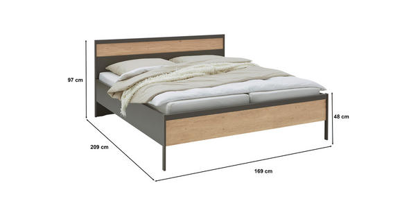 BETT 160/200 cm  in Anthrazit, Eichefarben  - Eichefarben/Anthrazit, KONVENTIONELL, Holz/Holzwerkstoff (160/200cm) - Dieter Knoll