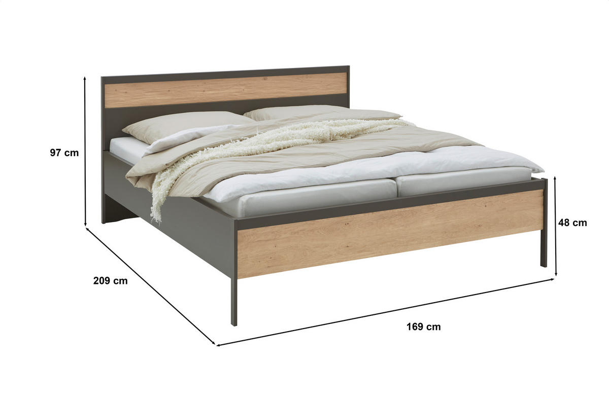 BETT 160/200 cm  in Anthrazit, Eichefarben   - Eichefarben/Anthrazit, Konventionell, Holz/Holzwerkstoff (160/200cm) - Dieter Knoll