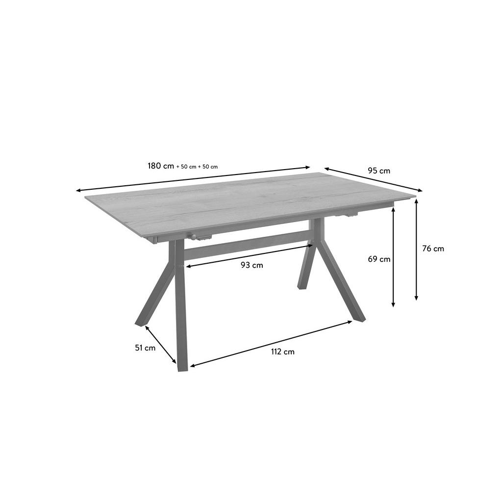 Thumbnail - Celina Home Esstisch Paris, Schwarz, Eiche dunkel, Metall, Holzwerkstoff, rechteckig, Y-Form, 95x76x180-280 cm, ausziehb...