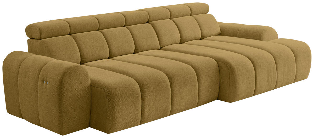 ECKSOFA Gelb Chenille Bettkasten, Rücken echt, Kopfteilverstellung, Sitzvorzug  - Gelb/Schwarz, Design, Kunststoff/Textil (290/152cm) - Stylife