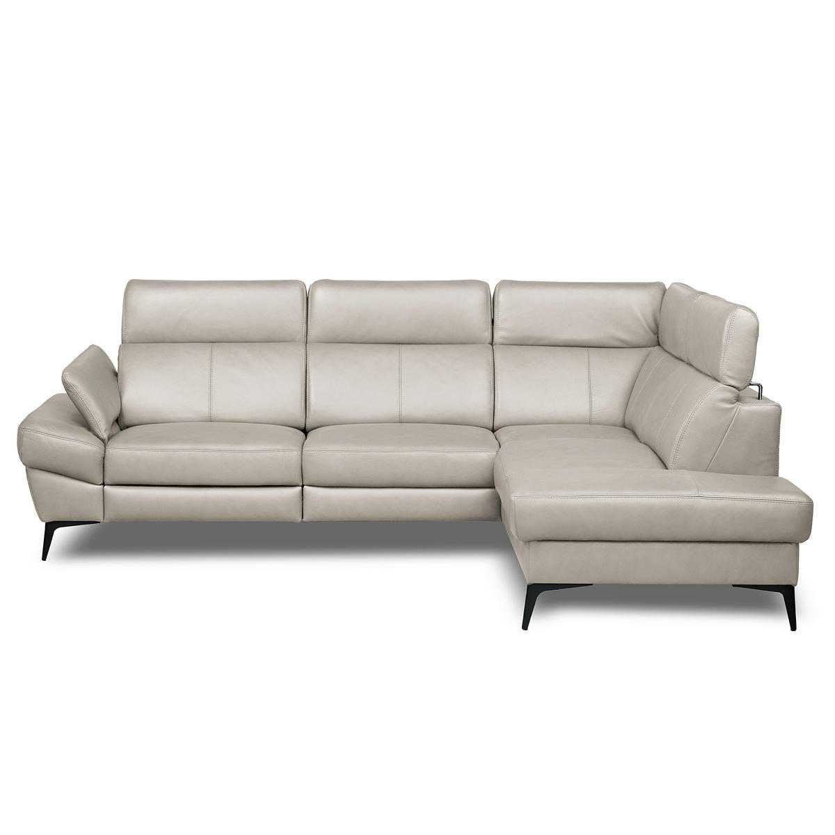 ECKSOFA Lederlook Echtleder Platinfarben  - Platinfarben/Schwarz, Design, Leder/Textil (264/211cm) - Livetastic