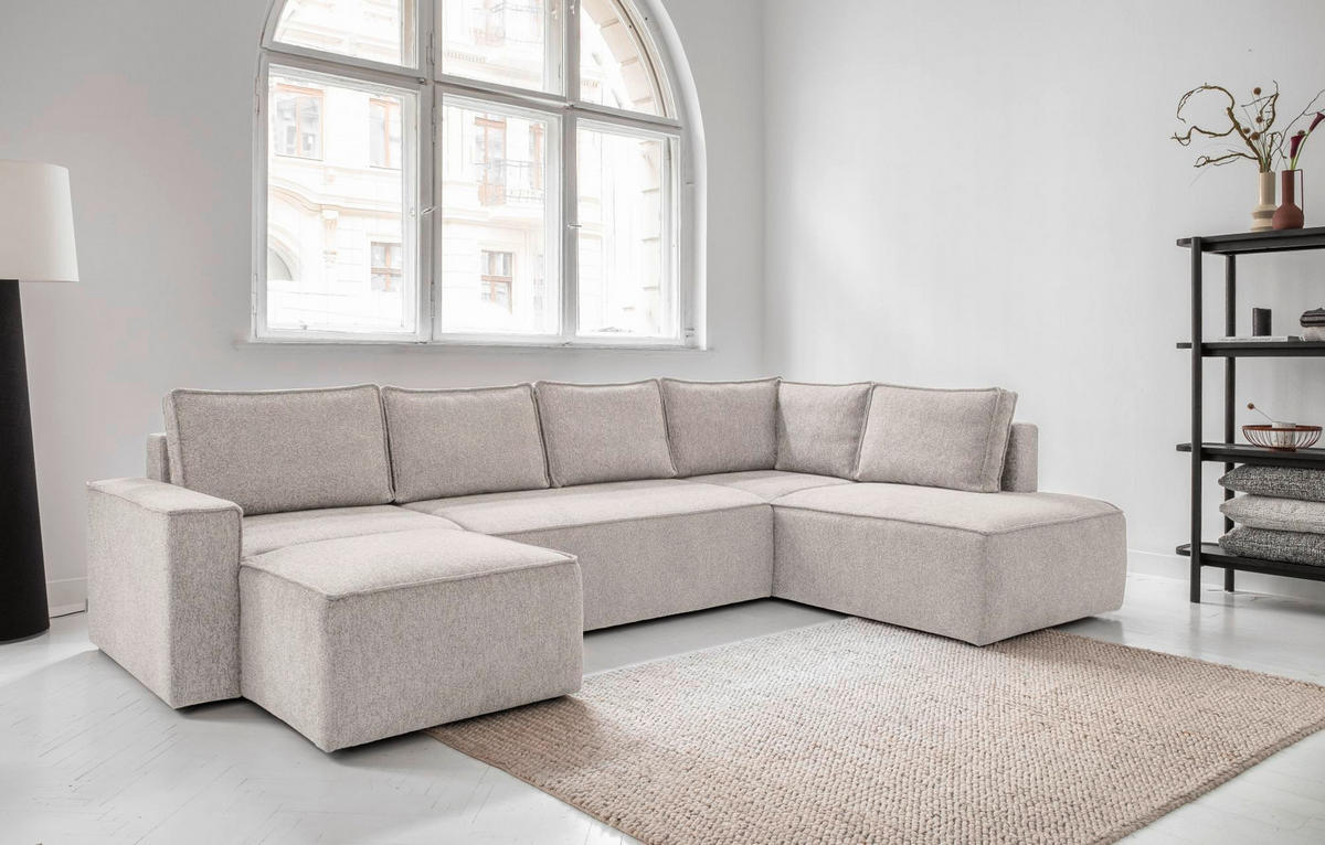SJEDEĆA GARNITURA tekstil  bež   - bijela/siva, Design, tekstil/plastika (156/322/194cm) - MID.YOU