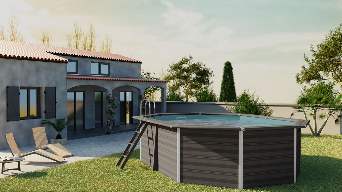 POOL-SET KPCOV52 524/386/124 cm  - Grau, KONVENTIONELL, Holzwerkstoff (524/386/124cm) - Gre