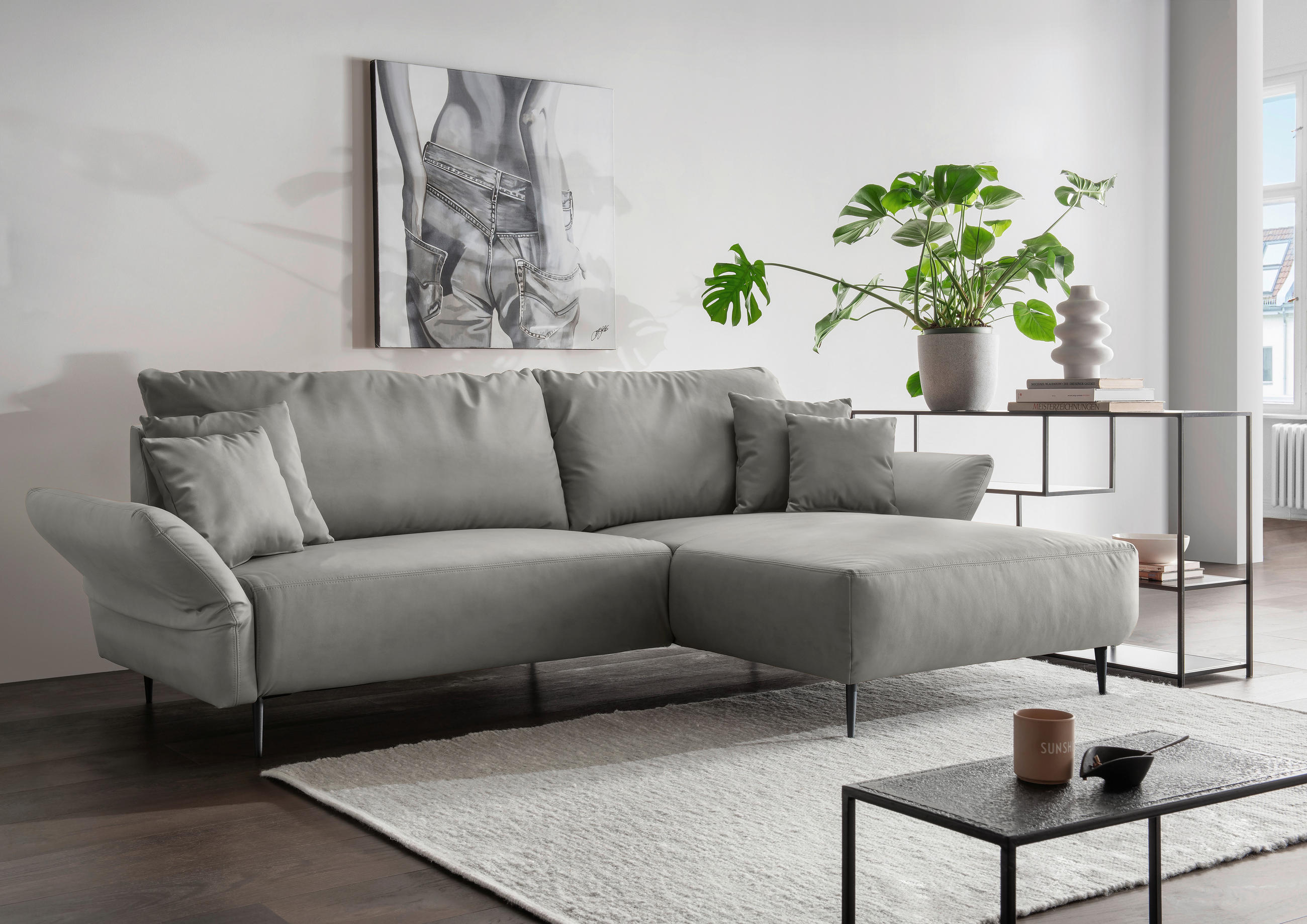 ECKSOFA in Lederlook Grau  178/264-302 cm  - Schwarz/Grau, Design, Textil/Metall (178/264-302cm) - Livetastic