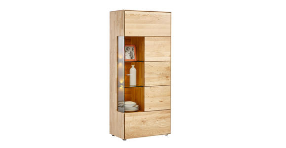 VITRINE in massiv Wildeiche Eichefarben - Edelstahlfarben/Eichefarben, Natur, Glas/Holz (70,7/164,2/40,9cm) - Valnatura