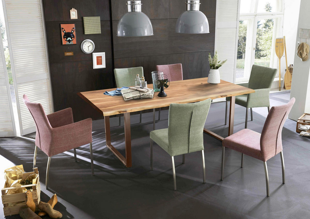 ESSTISCH 160/85/76 cm Echtholz  Holz, Metall rechteckig Braun, Naturfarben  - Braun/Naturfarben, MODERN, Holz/Metall (160/85/76cm) - MID.YOU