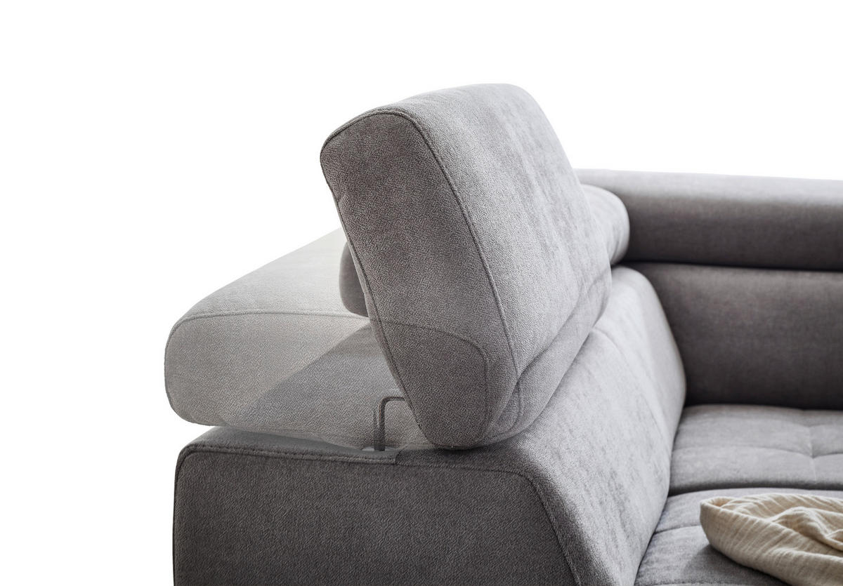 WOHNLANDSCHAFT Hellgrau Struktur  - Hellgrau/Schwarz, Design, Textil/Metall (203/327/177cm) - Stylife