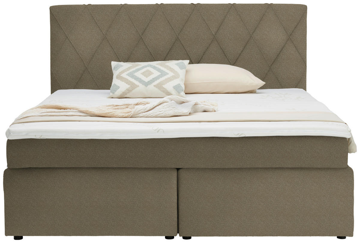 BOXSPRINGBETT 180/200 cm  in Hellbraun  - Hellbraun/Schwarz, Design, Kunststoff/Textil (180/200cm) - Xora