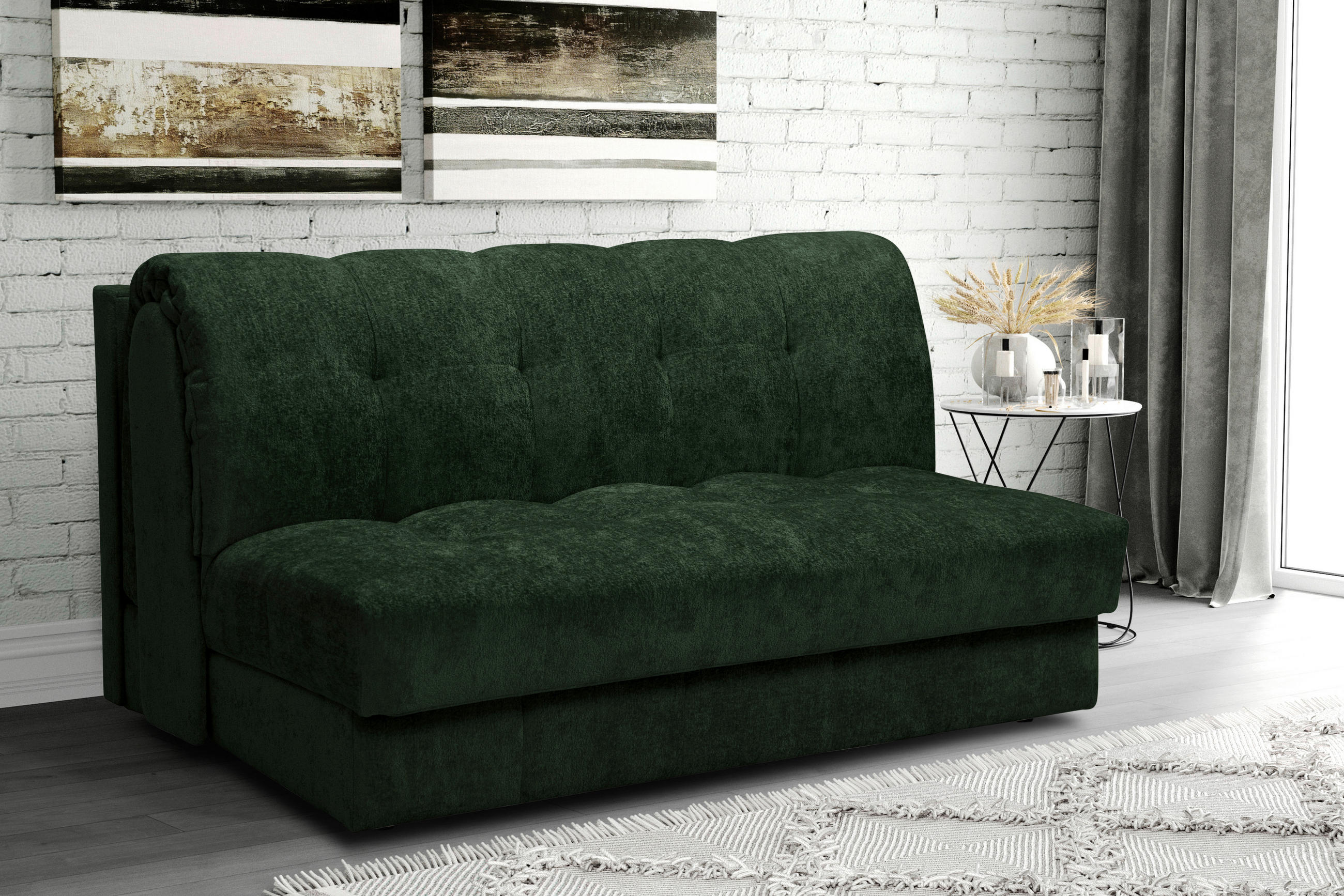 SCHLAFSOFA Chenille Dunkelgrün  - Dunkelgrün/Schwarz, KONVENTIONELL, Kunststoff/Textil (166/93/106cm) - home24