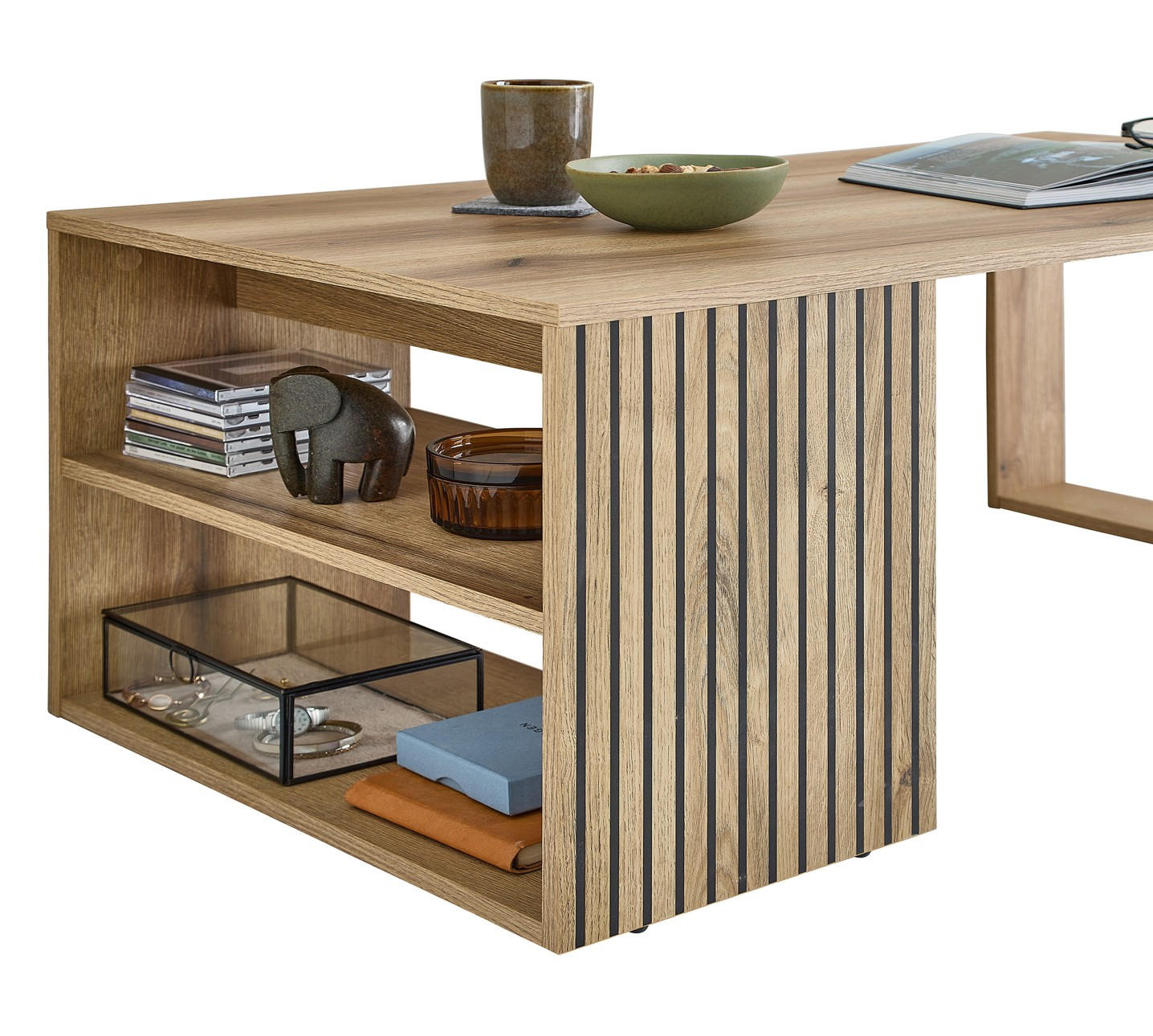 Thumbnail - Mid.you Couchtisch, Schwarz, Eiche, Holzwerkstoff, Streifen, eckig, 108x43x60 cm, offenes Fach, Wohnzimmer, Wohnzimmerti...