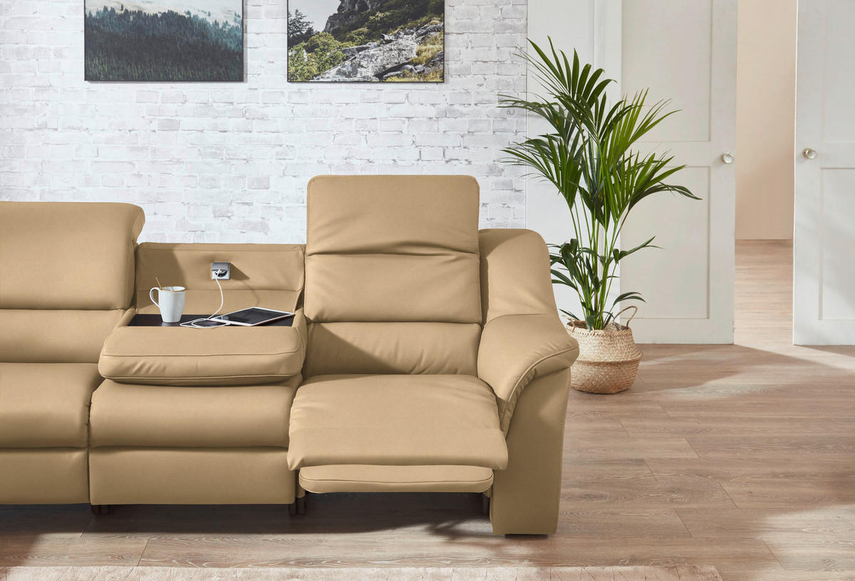 ECKSOFA  in Echtleder Beige  260/324 cm  - Beige/Schwarz, KONVENTIONELL, Leder/Kunststoff (260/324cm) - Cantus