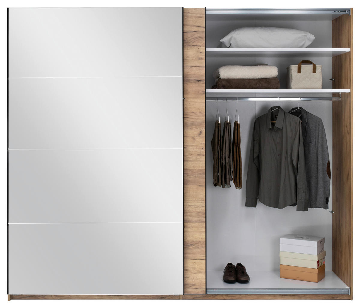 SCHIEBETÜRENSCHRANK 250/210/62 cm 2-türig Eichefarben  - Eichefarben/Schwarz, MODERN, Holzwerkstoff/Metall (250/210/62cm) - MID.YOU