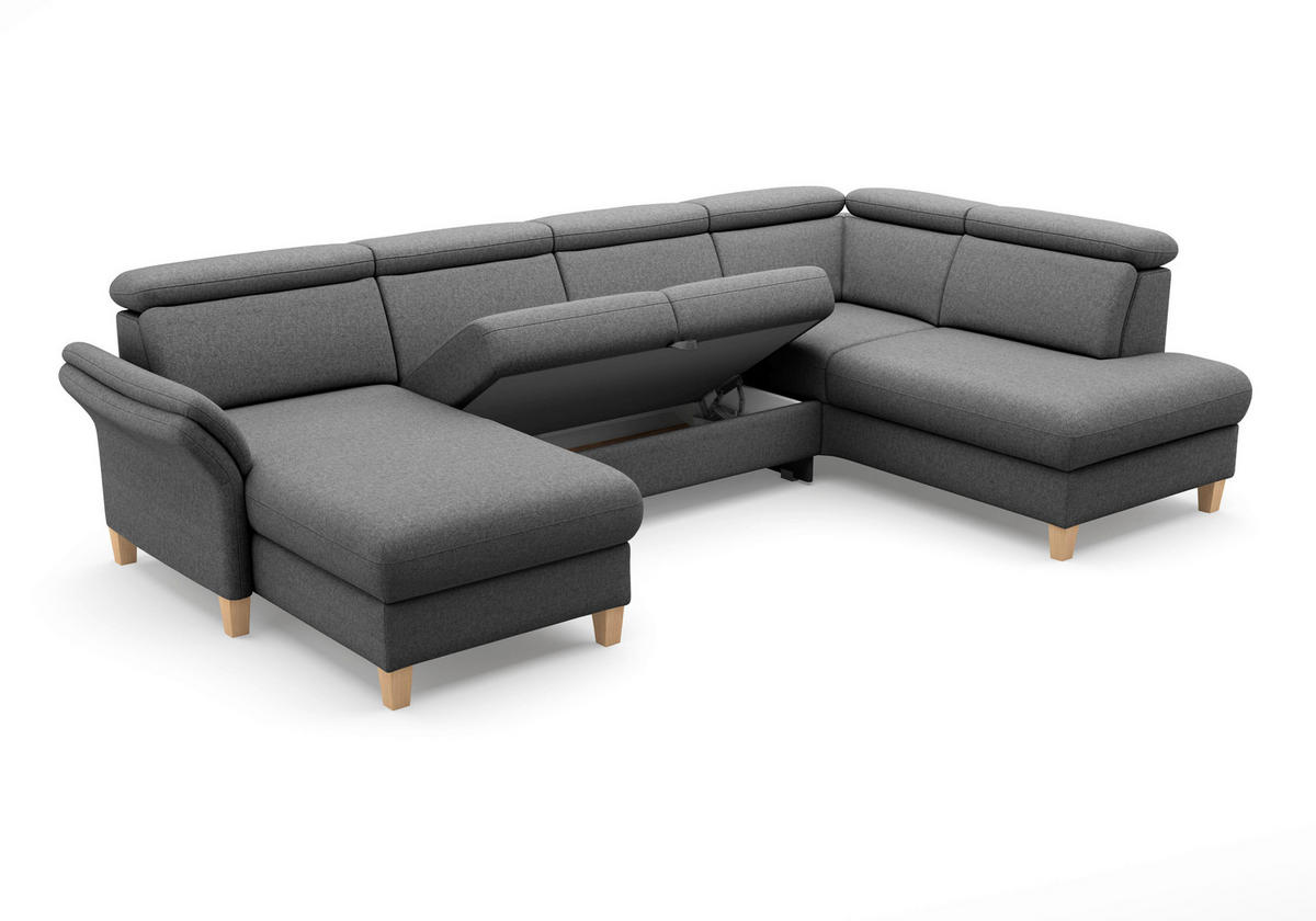 WOHNLANDSCHAFT GLENDALE E in Flachgewebe Dunkelgrau  - Eichefarben/Dunkelgrau, KONVENTIONELL, Holz/Textil (166/321/193cm) - Sit & More