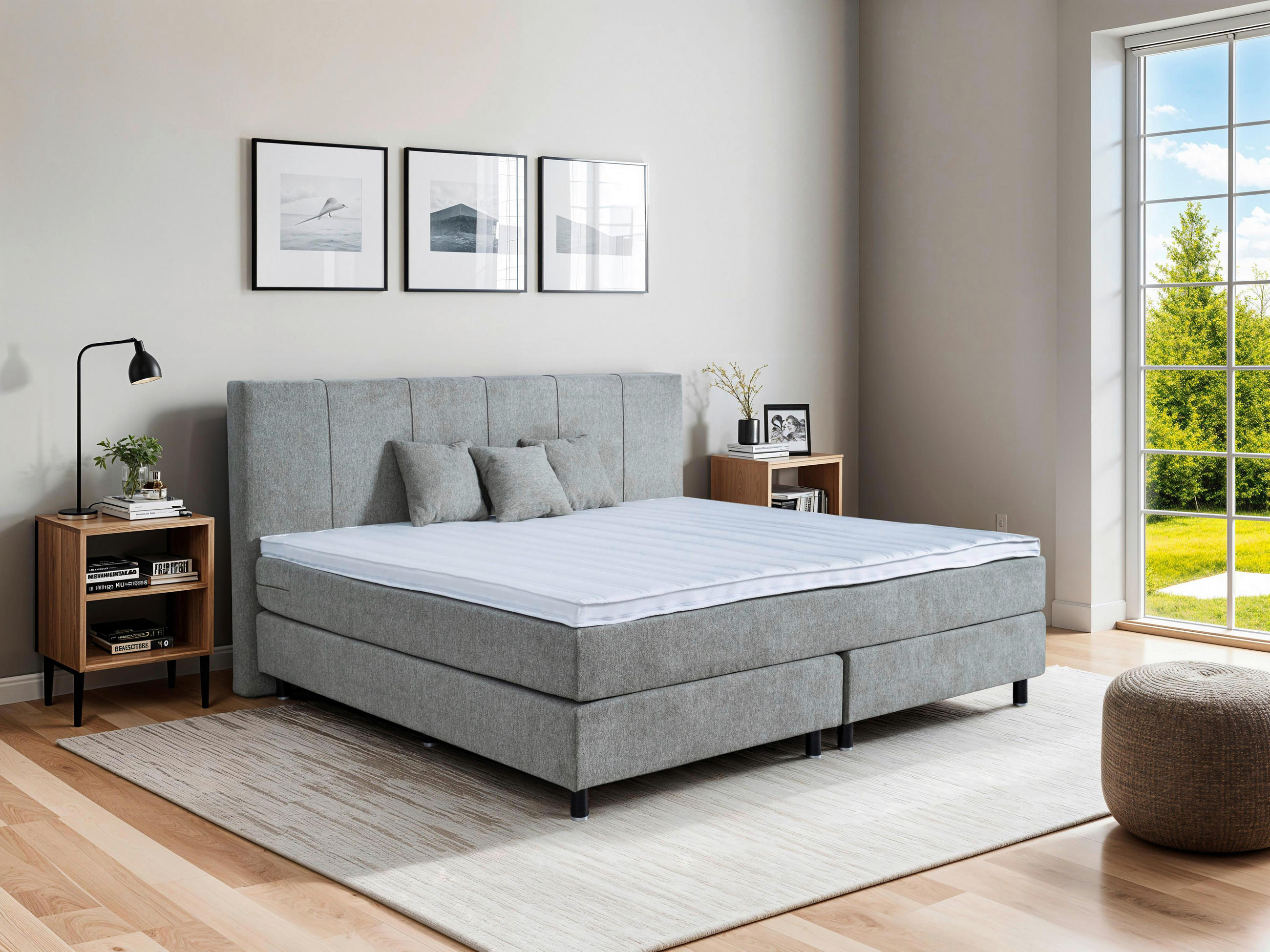 Thumbnail - home24 Boxspringbett, Taupe, Textil, H5, 5-Zonen, Höhe ca. 20 cm, 240x200 cm, Topper durchgehend, in verschiedenen Größe...