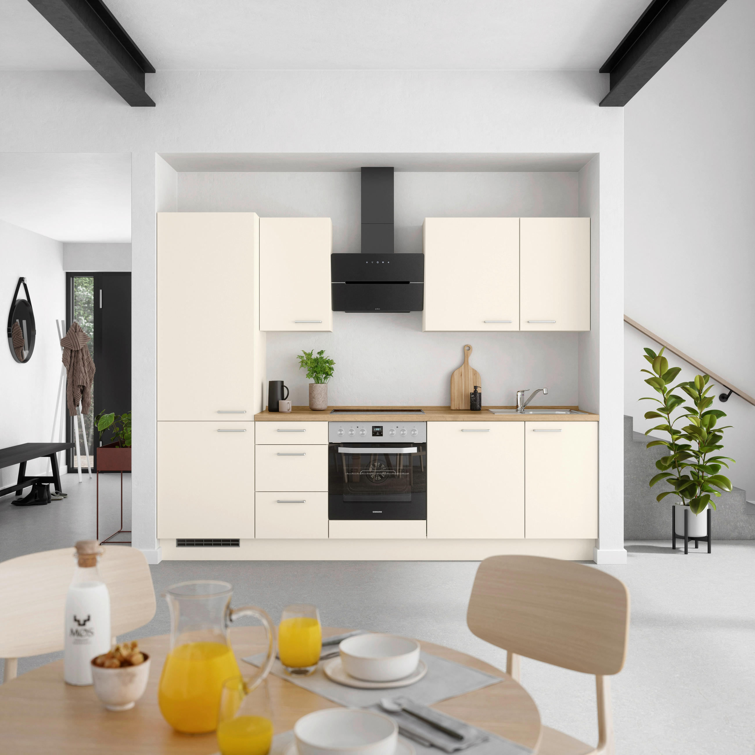 KÜCHENBLOCK 270 cm   in Eichefarben, Magnolie  - Edelstahlfarben/Eichefarben, MODERN, Holzwerkstoff/Metall (270cm) - Nobilia