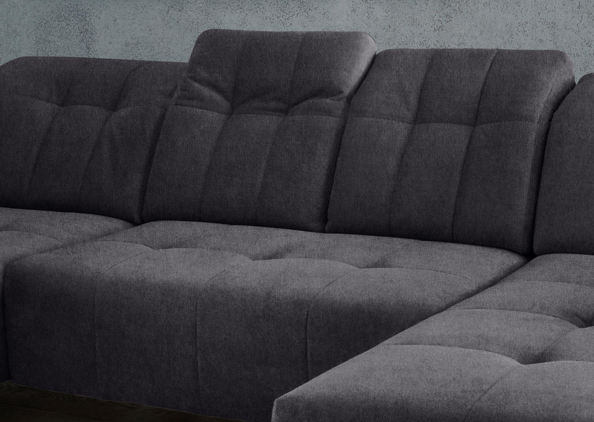 WOHNLANDSCHAFT in Mikrofaser Anthrazit  - Anthrazit/Schwarz, Modern, Textil/Metall (200/337/180cm) - Livetastic