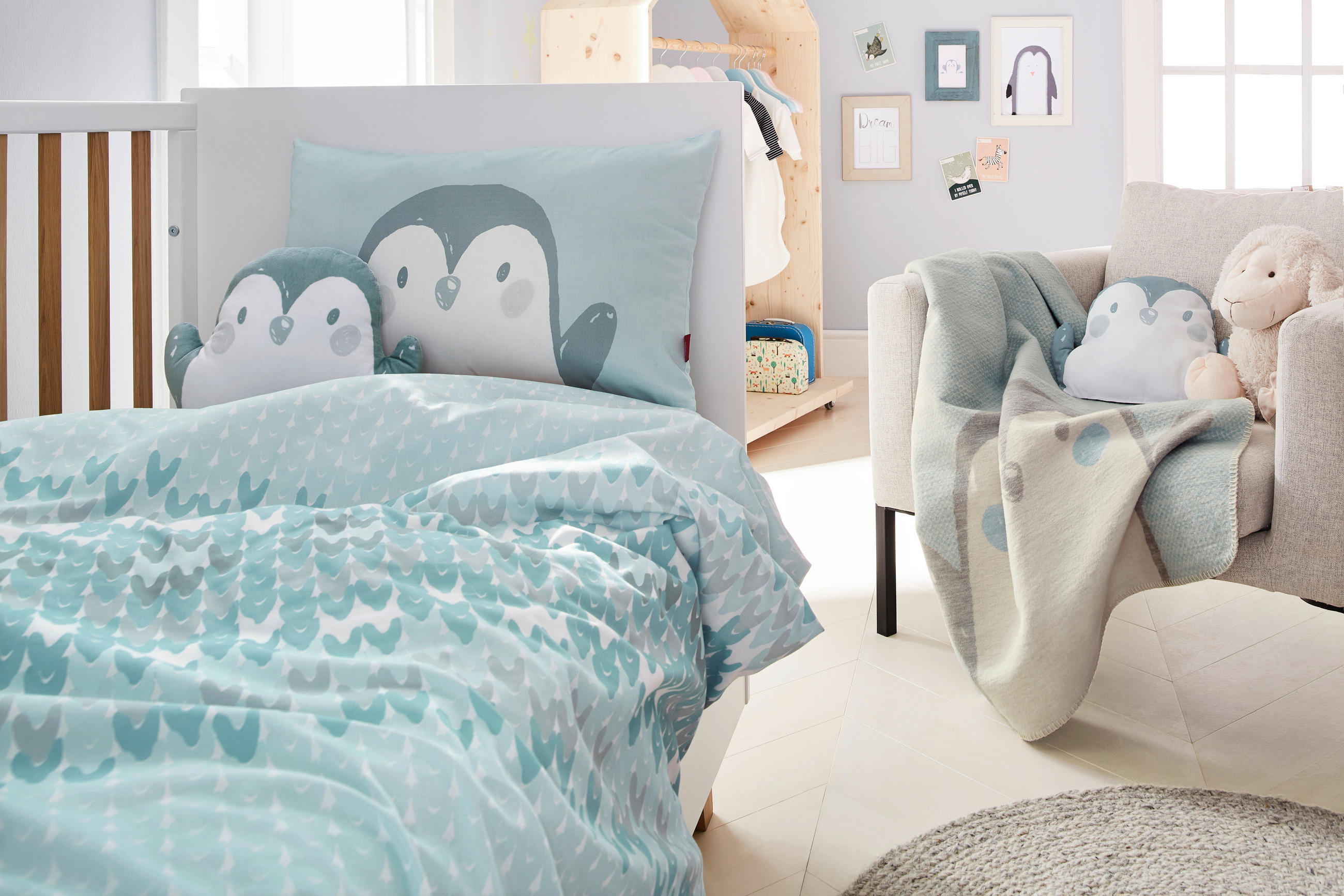 BABYBETTWÄSCHE S.Oliver Junior Satin 100/135 cm  - Grau/Mintgrün, Basics, Textil (100/135cm) - S. Oliver