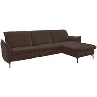 ECKSOFA in Lederlook (vegan) Dunkelbraun  - Dunkelbraun/Nickelfarben, Modern, Textil/Metall (263/179cm) - Livetastic