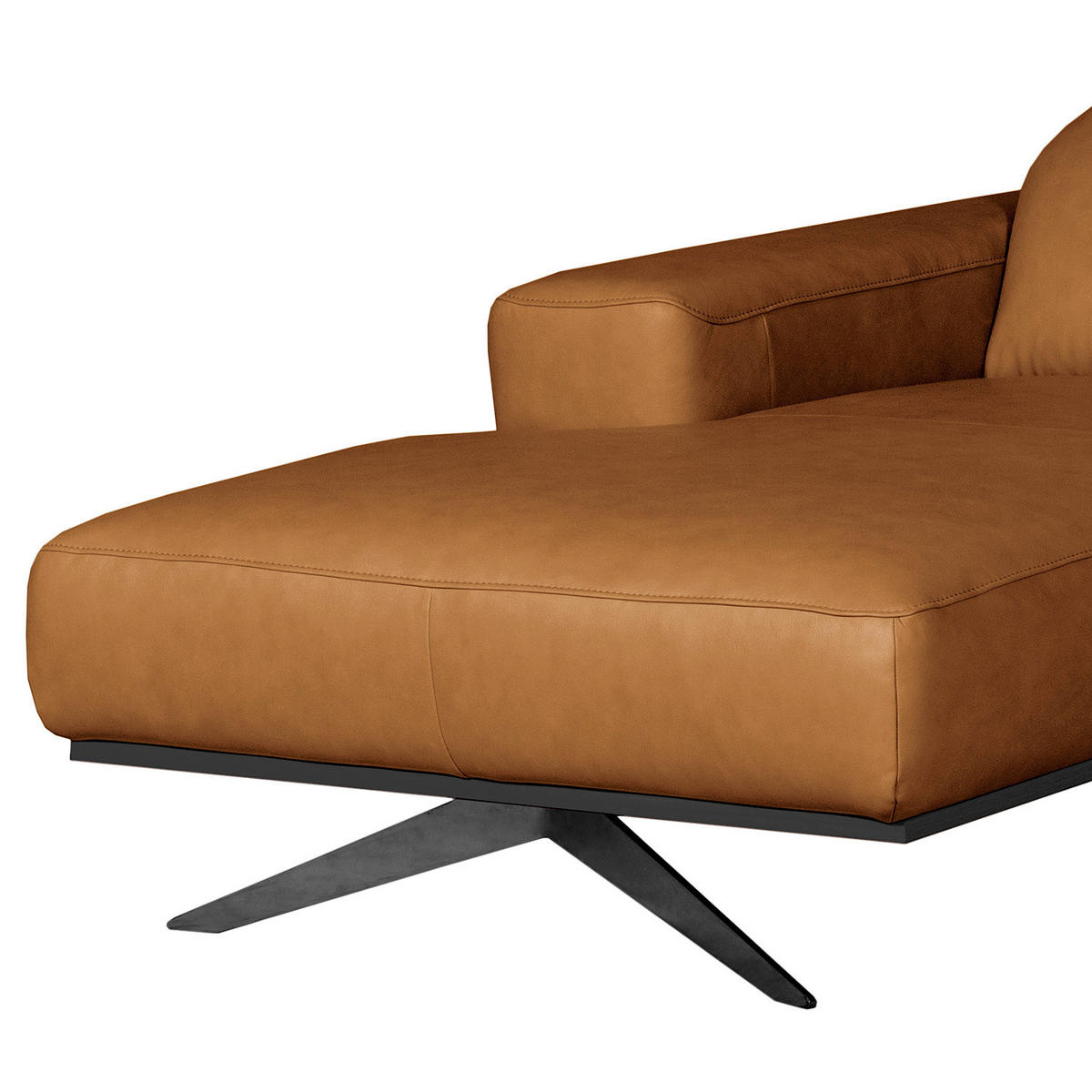 ECKSOFA Cognac Echtleder Rücken echt, Kopfteilverstellung  - Cognac/Schwarz, Design, Leder/Metall (187/295cm) - Livetastic