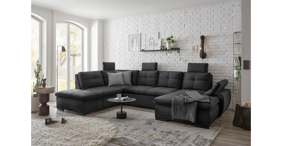 WOHNLANDSCHAFT in Mikrovelours Schwarz - Schwarz, KONVENTIONELL, Kunststoff/Textil (217/334/127cm) - Carryhome