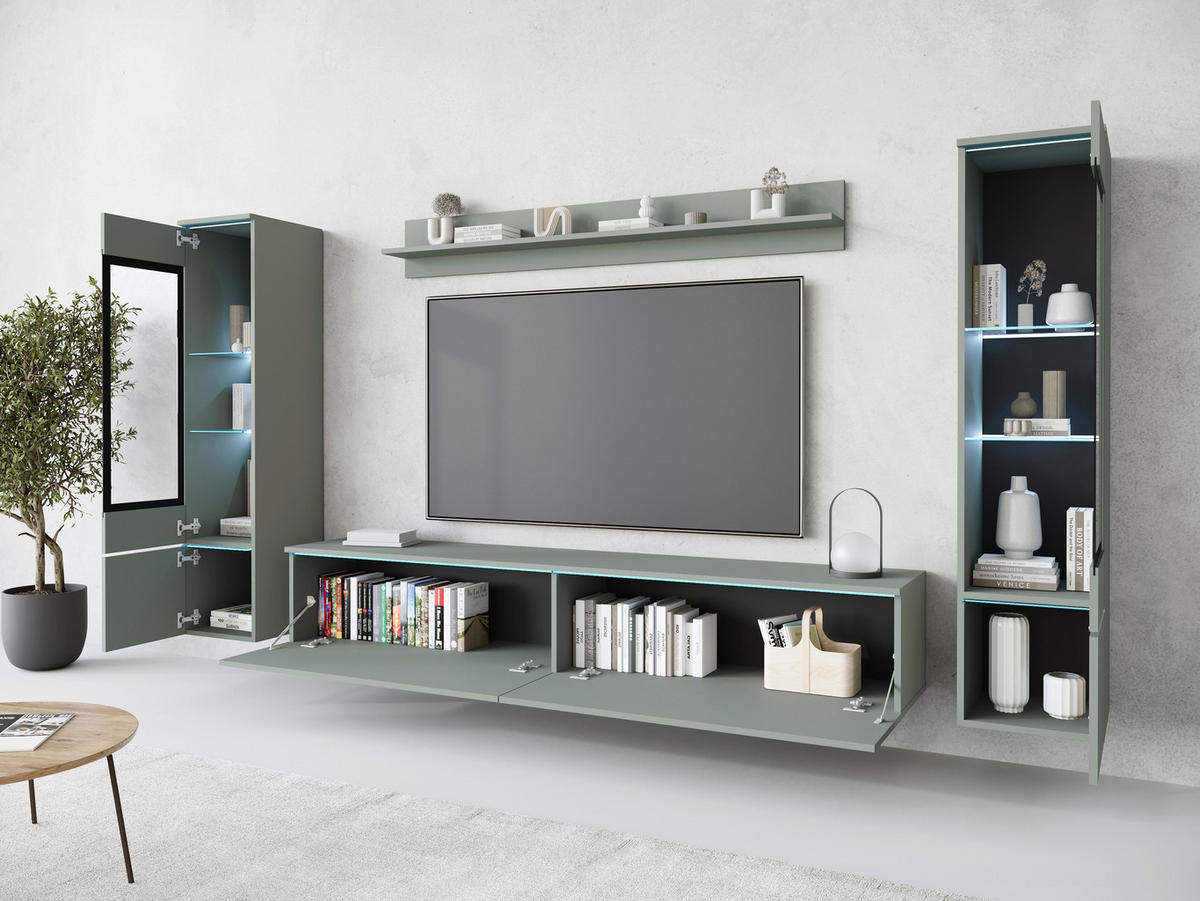 DNEVNI REGAL,  zelena  - siva/zelena, Trend, umetna masa/steklo (240/130/33cm) - P & B