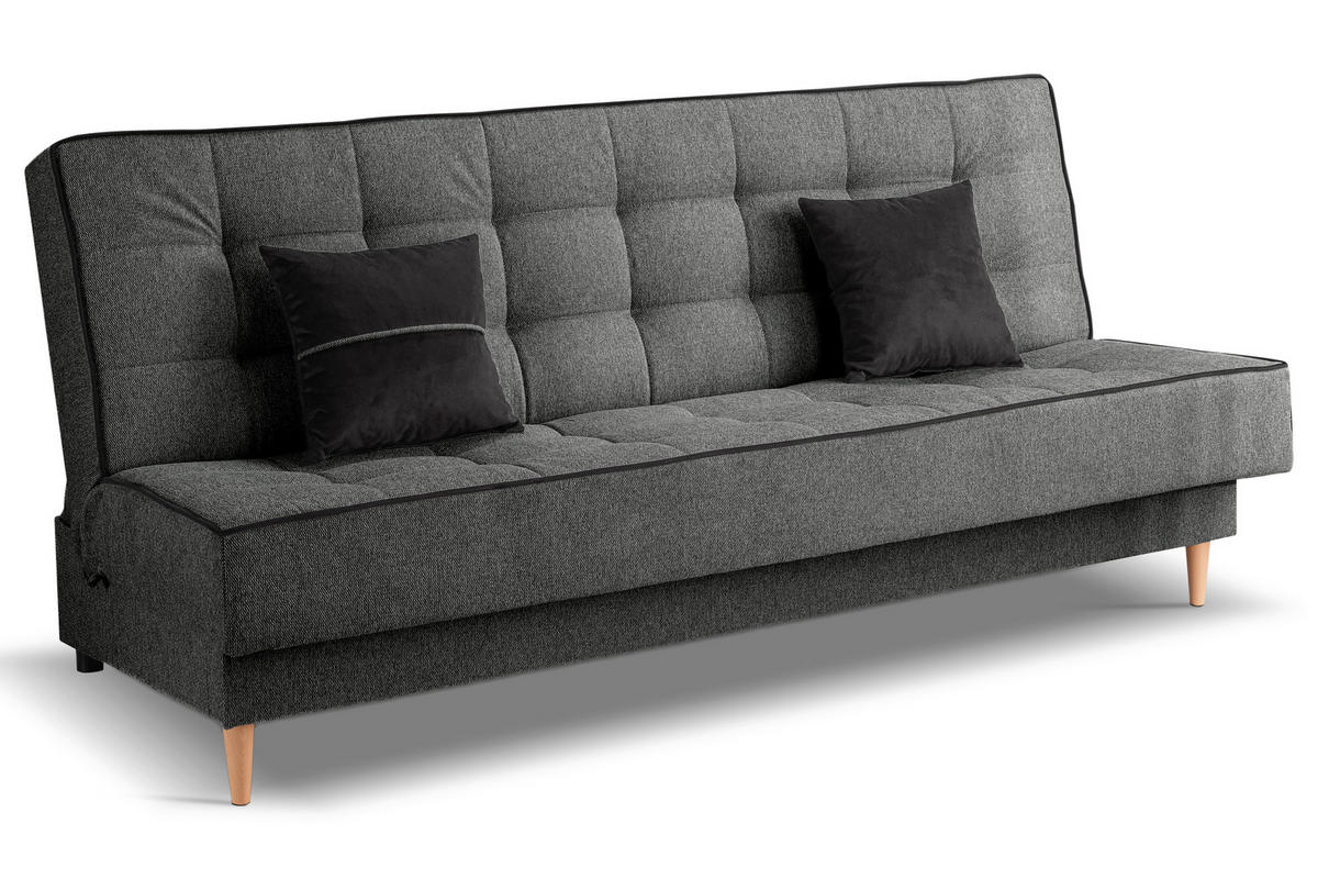 SCHLAFSOFA BONO  mit Liegefunktion Struktur Grau  - Hellbraun/Schwarz, Basics, Holz/Textil (199/91/91cm) - MID.YOU