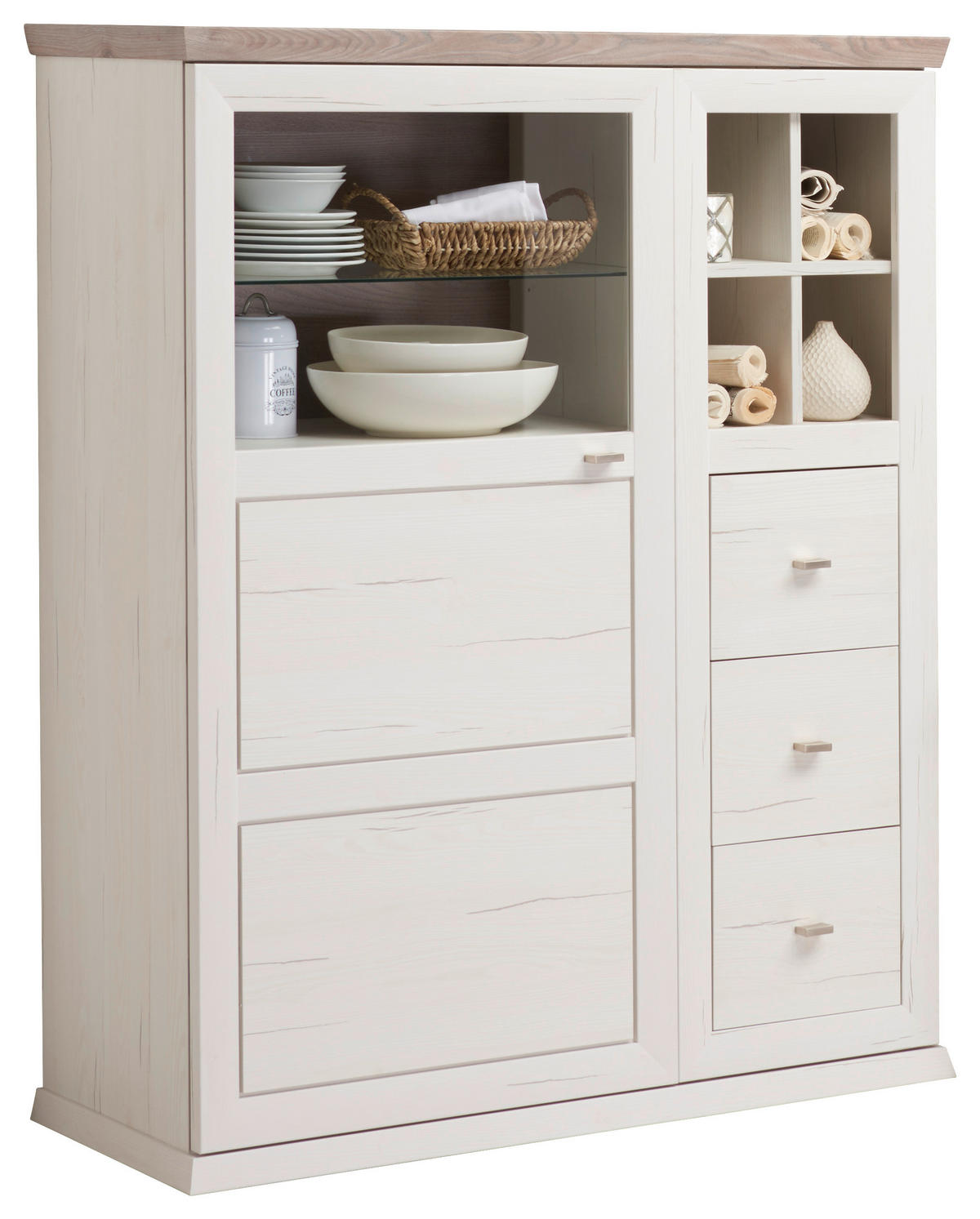 VITRINE in Grau, Weiß  - Weiß/Grau, LIFESTYLE, Glas/Holzwerkstoff (110/134,2/42,5cm) - Hom`in