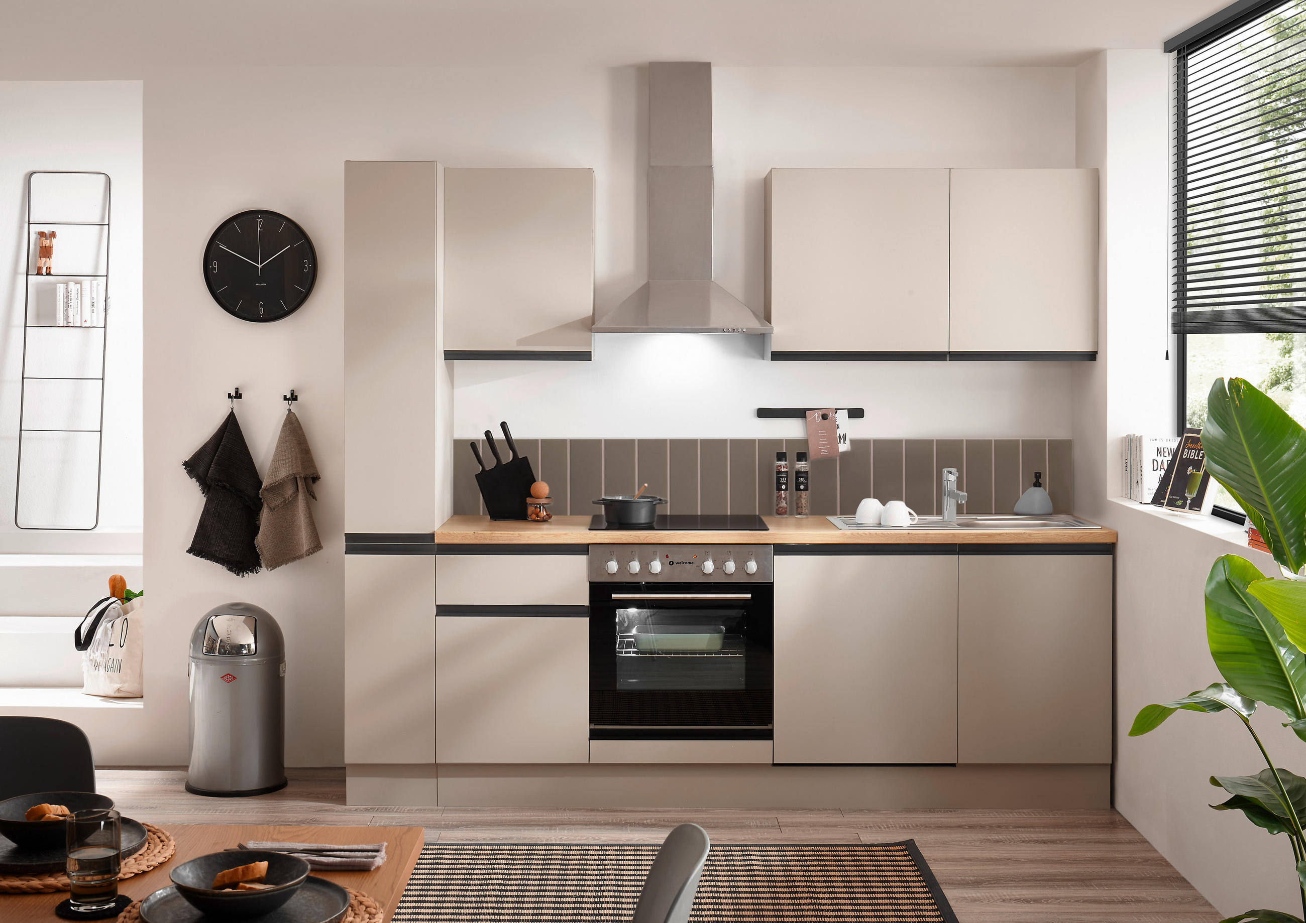 KÜCHENBLOCK 250 cm   in Seidengrau  - Eichefarben/Seidengrau, Trend, Holzwerkstoff/Metall (250cm) - P & B