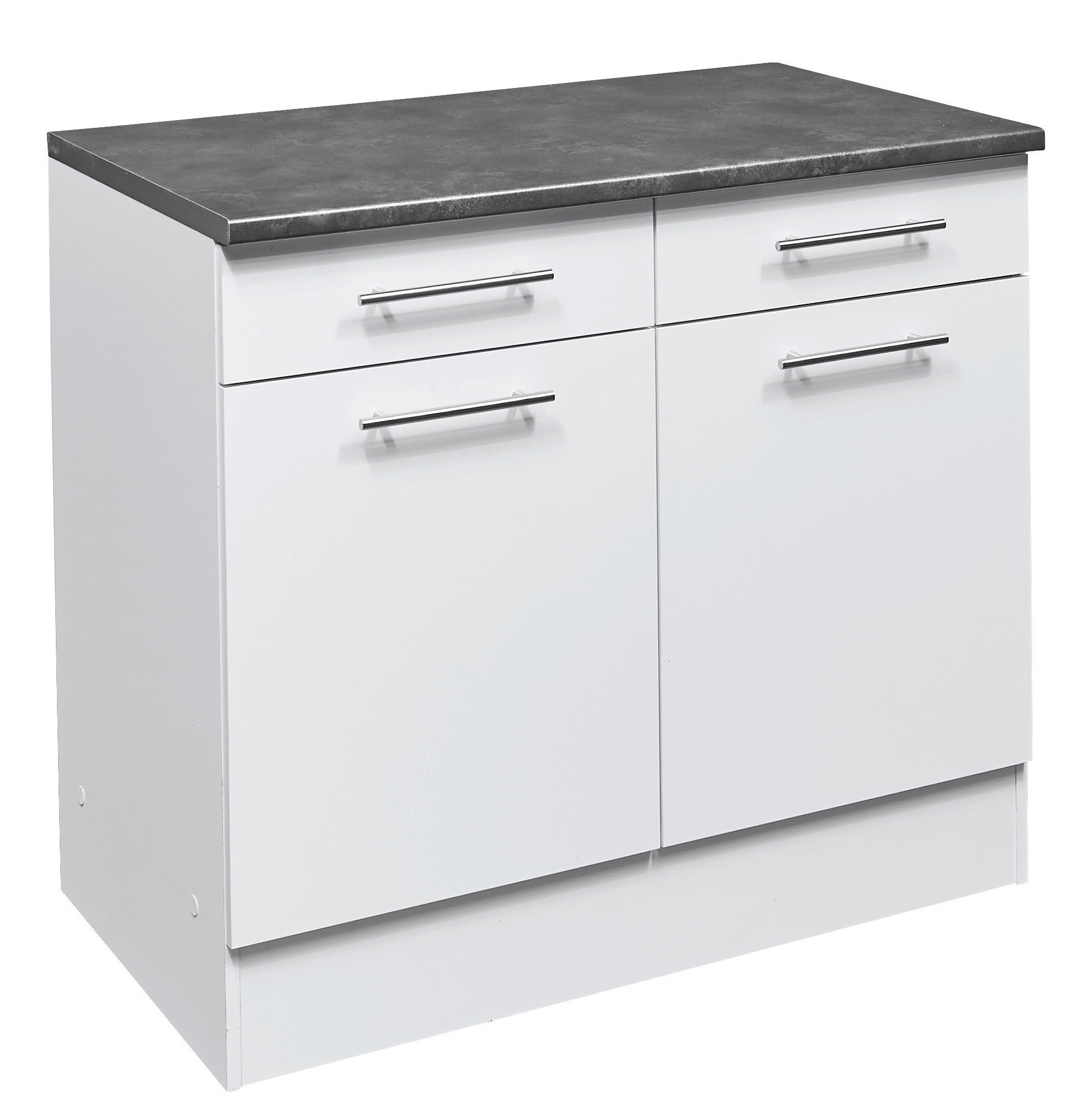KÜCHENUNTERSCHRANK 100/90/60 cm  in Weiß, Grau  - Edelstahlfarben/Weiß, KONVENTIONELL, Holzwerkstoff/Metall (100/90/60cm) - MID.YOU