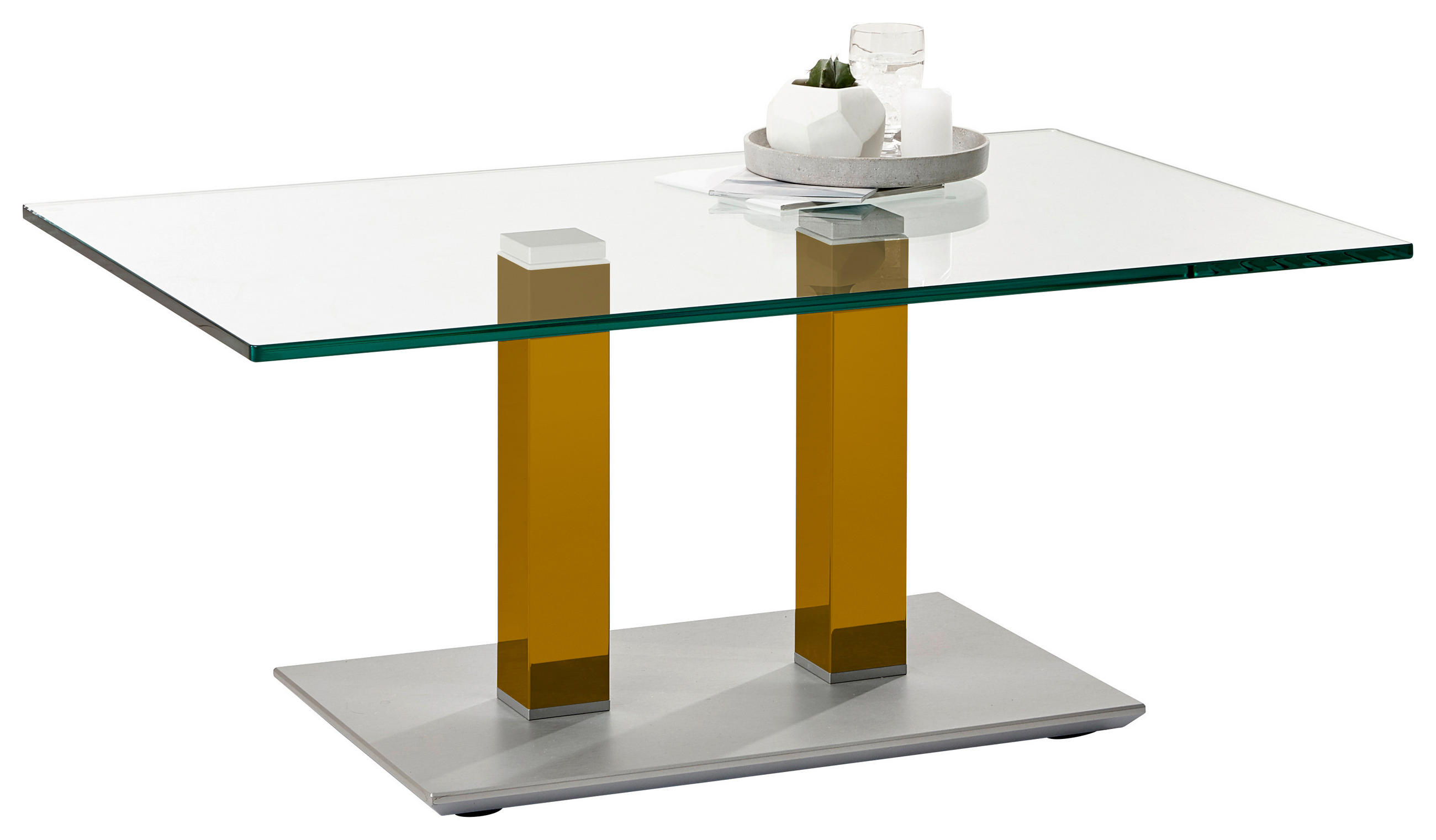 COUCHTISCH Klarglas 110/70/46-65 cm rechteckig Gelb, Edelstahlfarben  - Edelstahlfarben/Gelb, Design, Glas/Kunststoff (110/70/46-65cm)