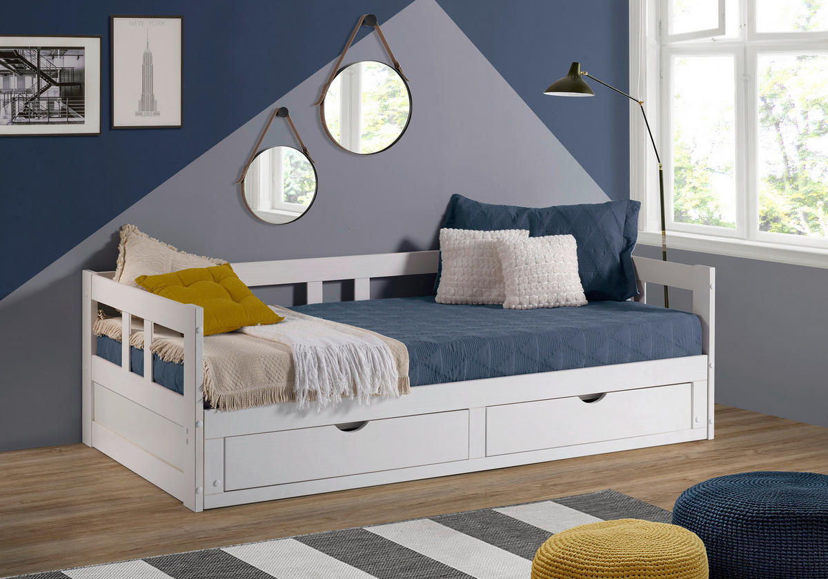 AUSZIEHBETT 90/200 cm Weiss  - Weiss/Naturfarben, Romantik / Landhaus, Holz/Holzwerkstoff (90/200cm) - MID.YOU