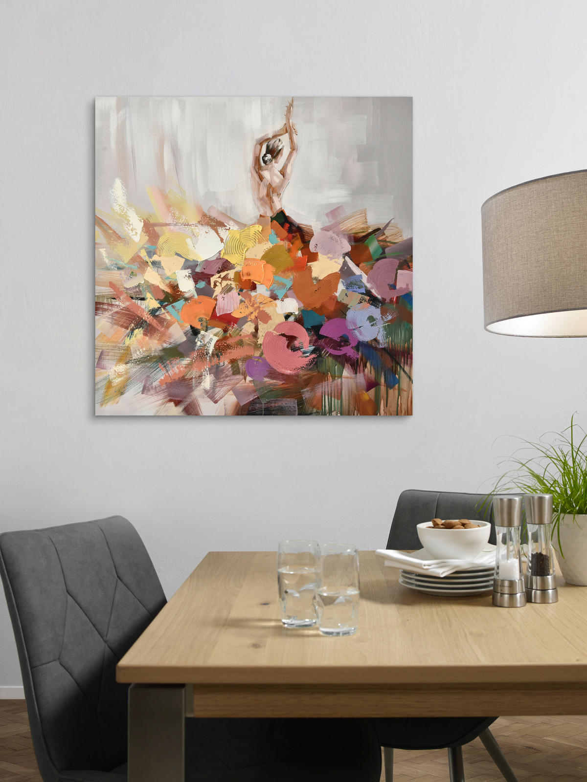 OLJNA SLIKA  100/100 cm   - večbarvno, Design, tekstil/les (100/100cm) - Monee