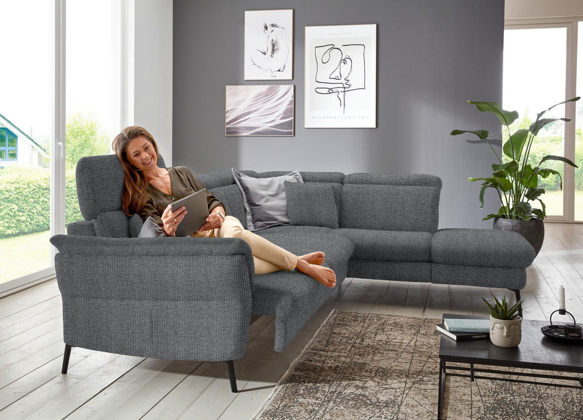 ECKSOFA in Struktur Anthrazit  - Anthrazit/Schwarz, Modern, Textil/Metall (275/235cm) - Cantus