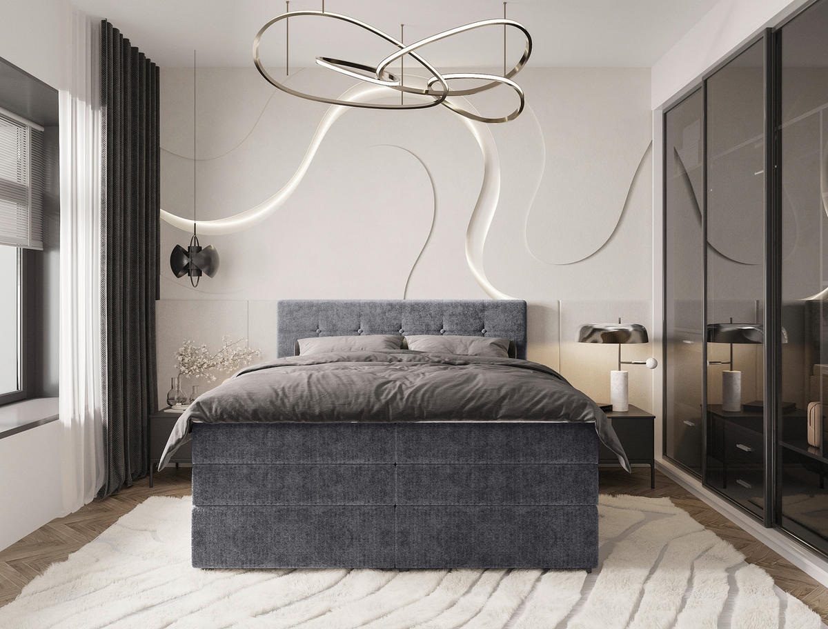 BOXSPRINGBETT 200/200 cm  in Grau  - Schwarz/Grau, Konventionell, Kunststoff/Textil (200/200cm) - Carryhome