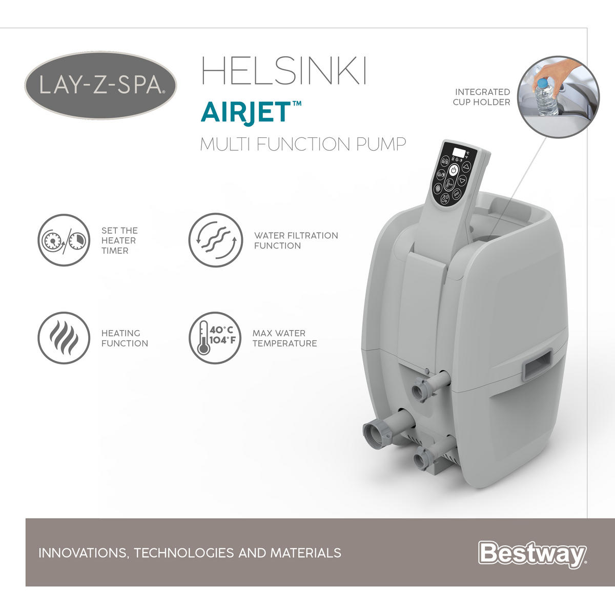 WHIRLPOOL HELSINKI AIRJET 60025 180/66 cm  - Braun/Weiß, Trend, Kunststoff/Metall (180/66cm) - Bestway