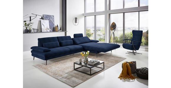 ECKSOFA in Chenille Dunkelblau 310/180 cm - Schwarz/Dunkelblau, Design, Textil/Metall (310/180cm) - Dieter Knoll
