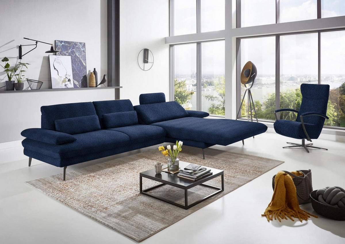 ECKSOFA in Chenille Dunkelblau  - Schwarz/Dunkelblau, Design, Textil/Metall (310/180cm) - Dieter Knoll