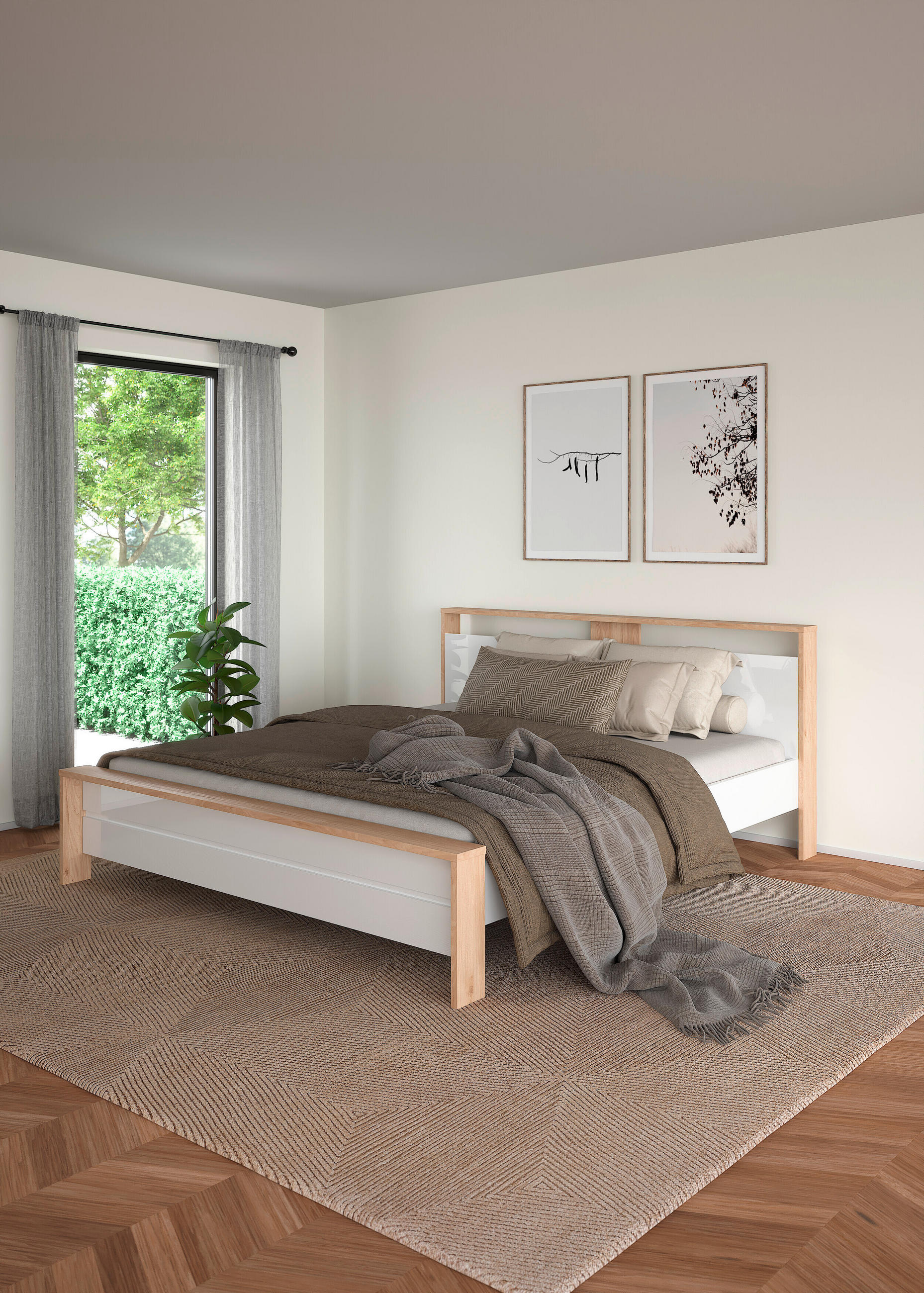 BETT 180/200 cm  in Eichefarben, Weiß  - Eichefarben/Weiß, KONVENTIONELL (180/200cm) - Boxxx