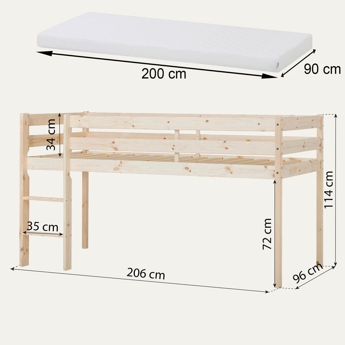HOCHBETT 90/200 cm  - Naturfarben/Kieferfarben, MODERN, Holz (90/200cm) - MID.YOU
