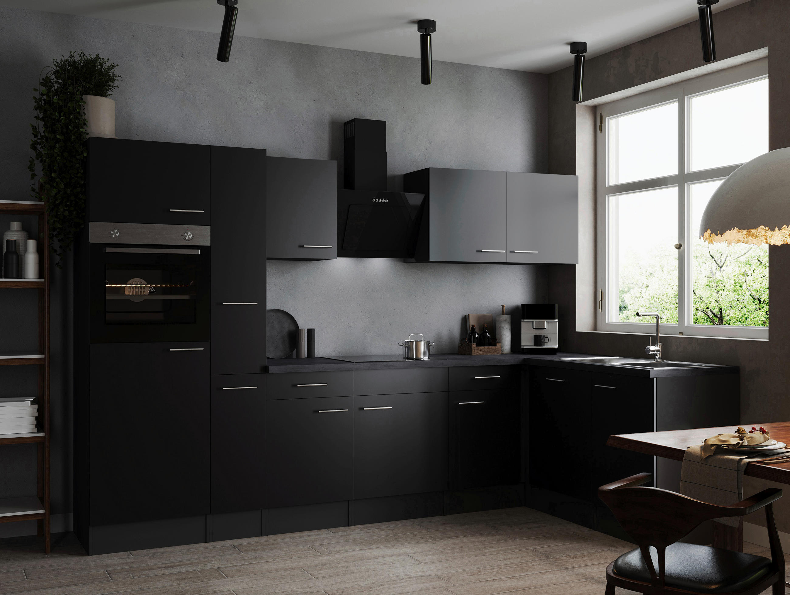 ECKKÜCHE 310/172 cm  in Grau, Schwarz  - Silberfarben/Schwarz, Design, Holzwerkstoff/Metall (310/172cm) - Respekta