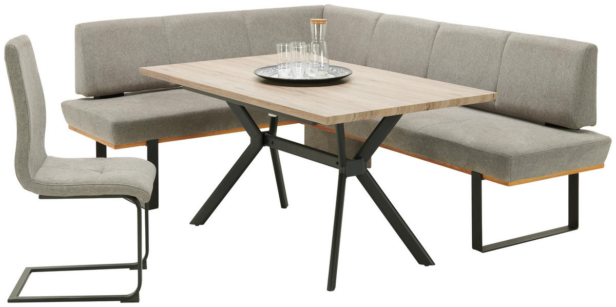 ECKBANK 175/225 cm Webstoff Grau Eiche vollmassiv   - Schwarz/Grau, MODERN, Holz/Textil (175/225cm) - Livetastic