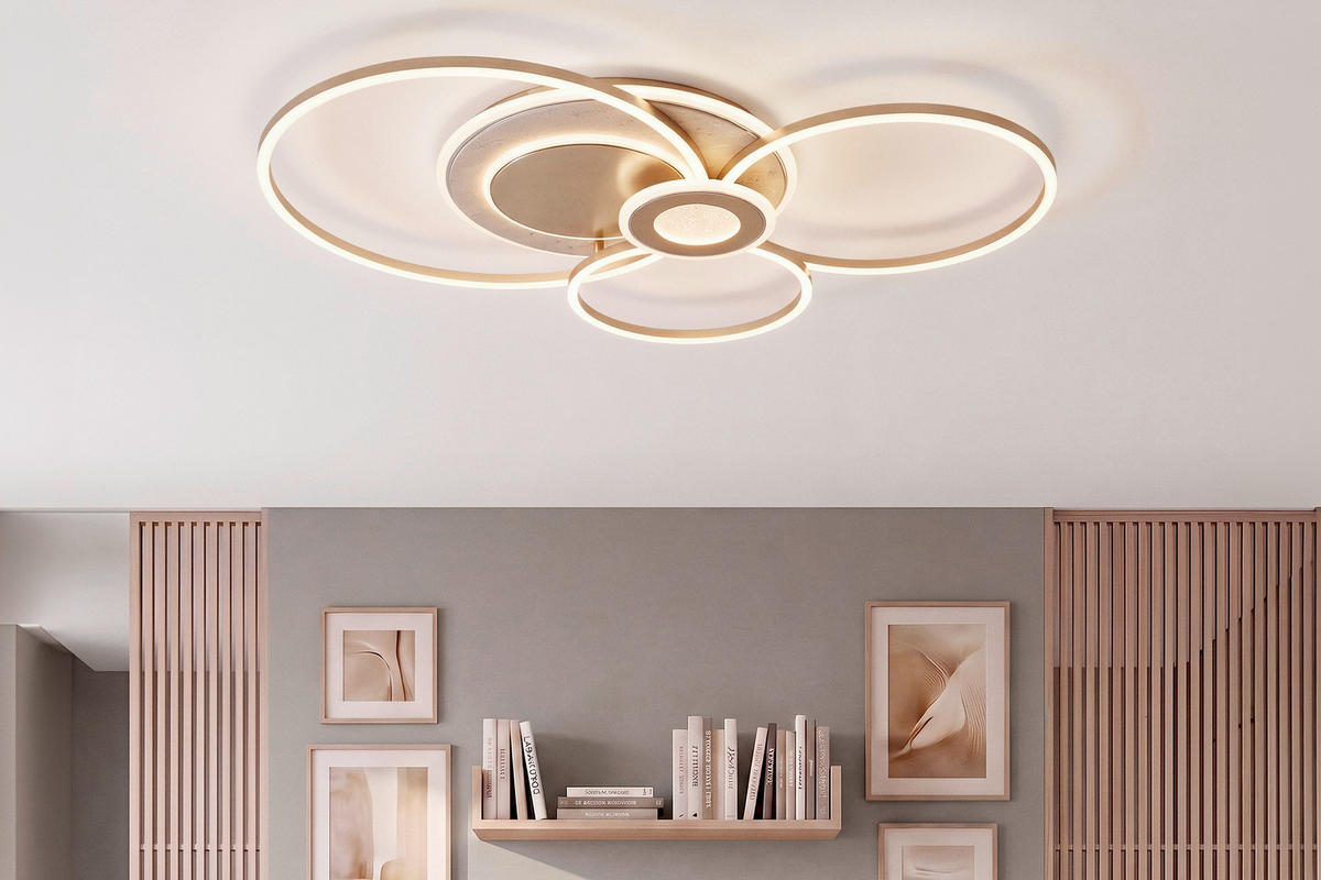 LED MENNYEZETI LÁMPA - krómszínű/aranybarna, Design, műanyag/kő (90/63/8,5cm) - Novel