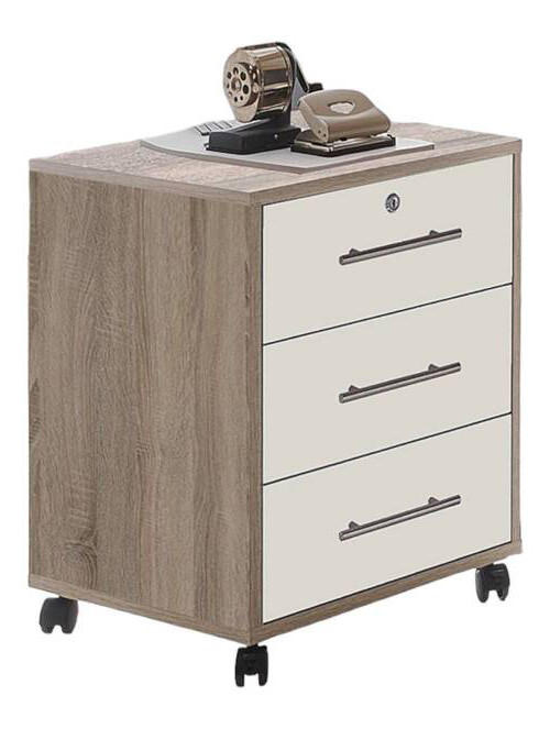 ROLLCONTAINER Weiß, Sonoma Eiche  - Edelstahlfarben/Weiß, MODERN, Holzwerkstoff/Kunststoff (44/58/40cm) - MID.YOU