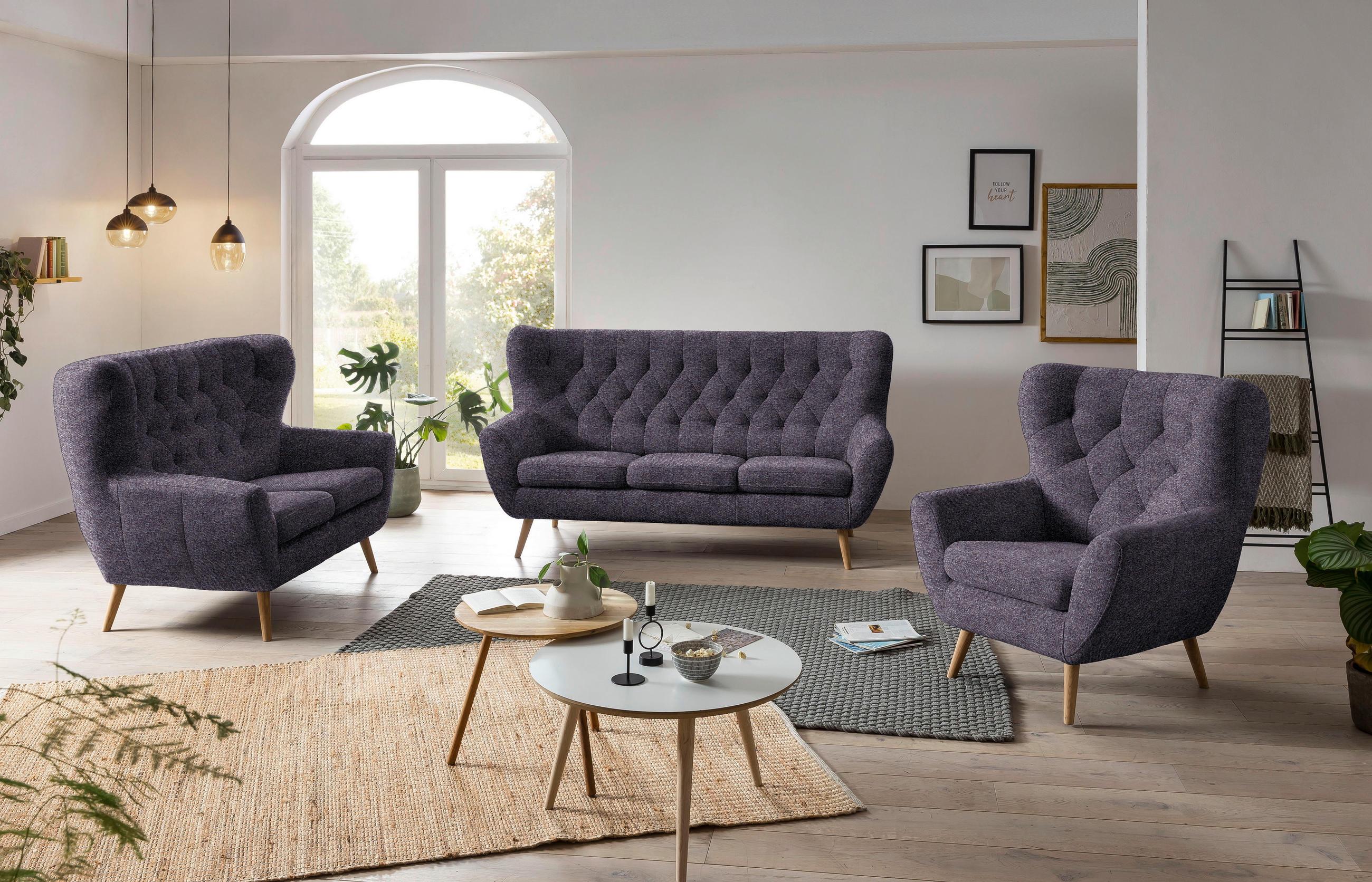 3-SITZER-SOFA in Flachgewebe Blau  - Blau, Design, Holz/Textil (187/101/95cm) - Stylife