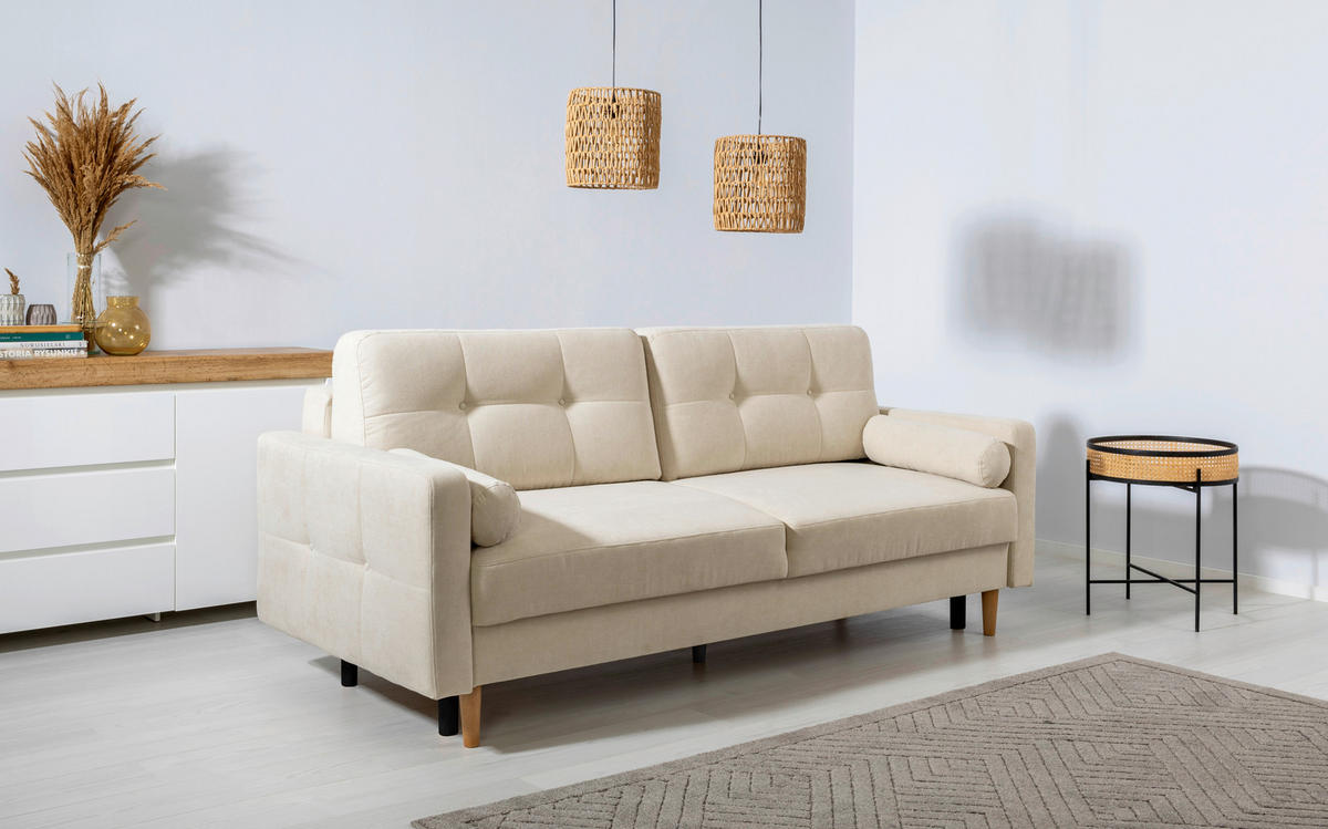 SCHLAFSOFA in Beige  - Beige/Buchefarben, Design, Holz/Textil (222/93/99cm) - MID.YOU