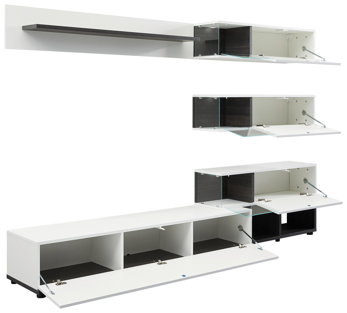 OBÝVACÍ STĚNA, perleť, vysoce lesklá bílá - bílá/černá, Design, kompozitní dřevo/plast (240/150/40cm) - MID.YOU